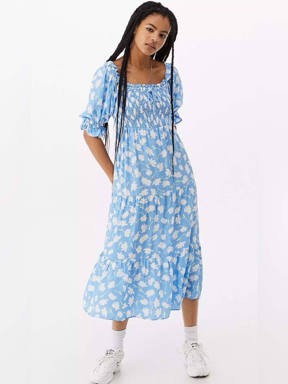 Faithfull The Brand Leyla Smocked Midi Dress Blue Floral Puff Sleeve Size S - Picture 15 of 16